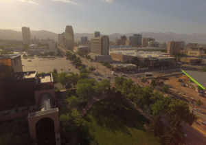 Haze builds over Salt Lake City after winds pushed smoke from Brian Head toward the Wasatch Front. Photo courtesy Devon Dewey. 