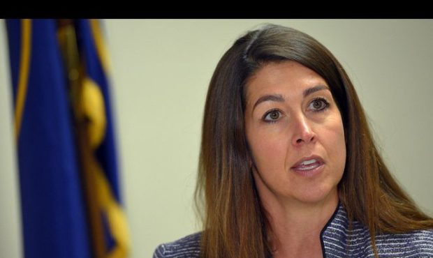 Park City School District Superintendent Ember Conley addresses the media during a press conference...