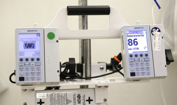This Thursday, May 25, 2017 photo shows equipment that administers chemotherapy drugs at the North ...