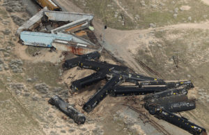 derailed train cars fireball