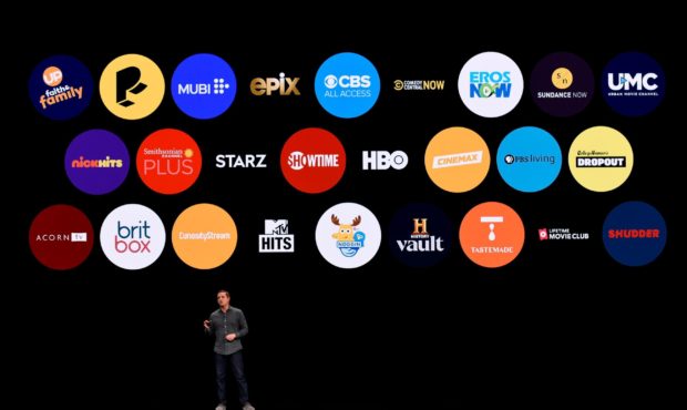 Peter Stern, vice president of Services at Apple, speaks during a company product launch event on M...