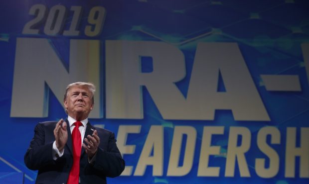 President Donald Trump arrives to speak to the annual meeting of the National Rifle Association, Fr...