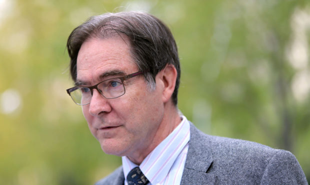 FILE - Richard Davis, political science professor at Brigham Young University, talks to the media o...