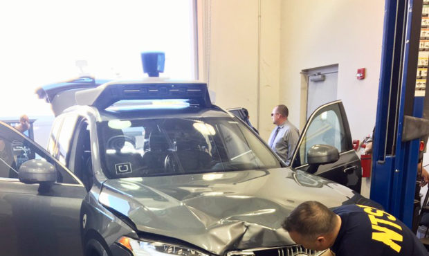 FILE - In this March 20, 2018, file photo, provided by the National Transportation Safety Board, in...