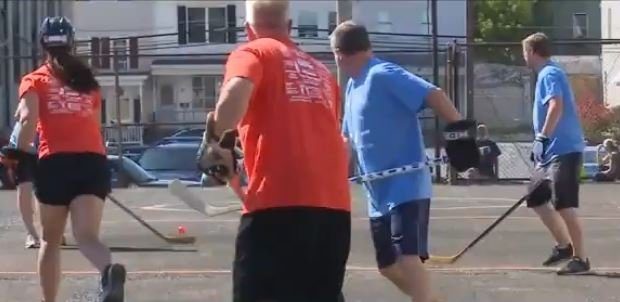 Members of the Shenandoah Street Hockey League gathering to play hockey. Photo courtesy of WNEP....
