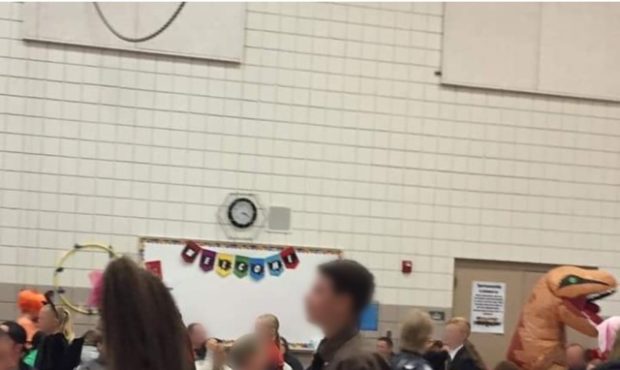 A photo posted to the Weber/Davis County Moms Facebook page shows a student dressed as Hitler durin...