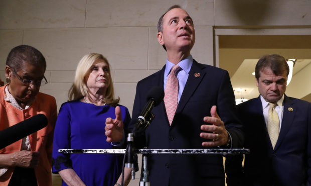 WASHINGTON, DC - NOVEMBER 06: House Intelligence Committee Chairman Adam Schiff (D-CA) (3rd L) talk...