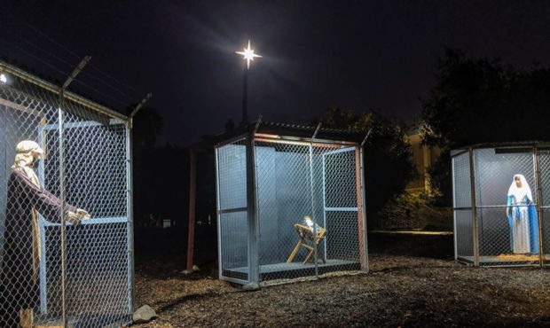 A California church is displaying a nativity scene depicting Jesus, Mary and Joseph as refugees in ...