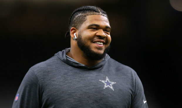 NEW ORLEANS, LOUISIANA - SEPTEMBER 29: La'el Collins #71 of the Dallas Cowboys reacts during a game...