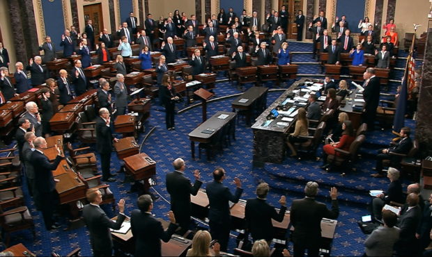 FILE - In this Jan. 16, 2020, image from video, presiding officer Supreme Court Chief Justice John ...