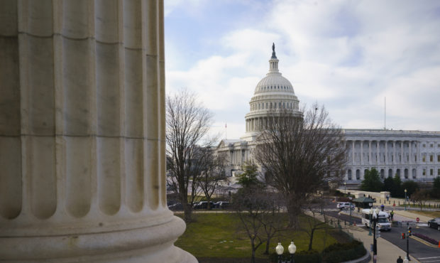 The Capitol is seen as defense arguments by the Republicans resume in the impeachment trial of Pres...