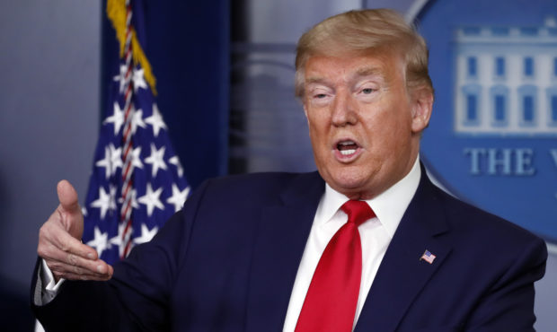President Donald Trump speaks about the coronavirus in the James Brady Press Briefing Room of the W...
