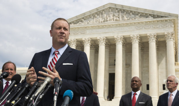 FILE - In this Sept. 9, 2019, file photo, Missouri Attorney General Eric Schmitt speaks in front of...