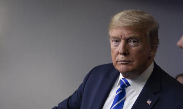 President Donald Trump pauses while speaking about the coronavirus in the James Brady Press Briefin...