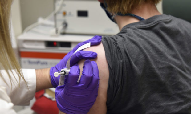 This May 4, 2020 photo from the University of Maryland School of Medicine, the first patient enroll...