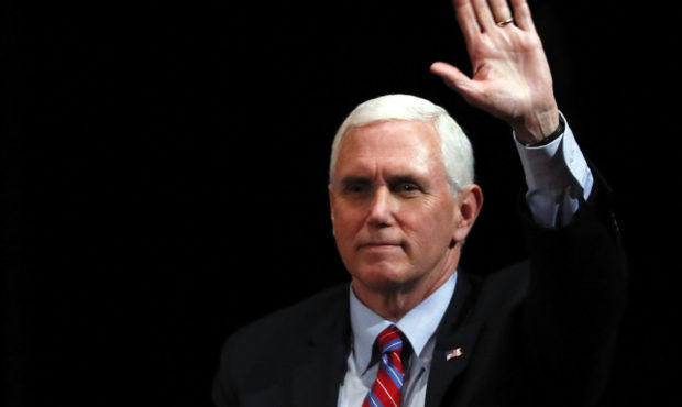 Vice President Mike Pence reacts to audience members after a roundtable with agriculture and food s...