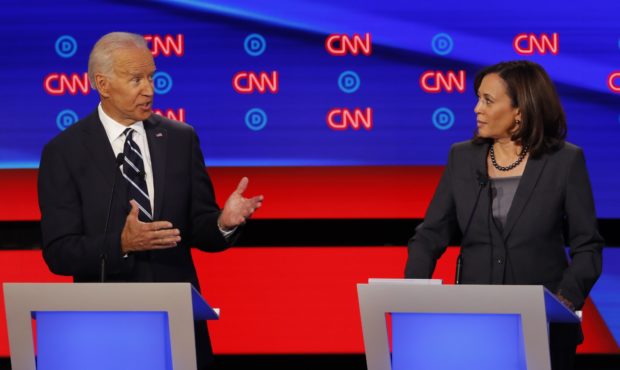 FILE - In this July 31, 2019, file photo, then-Democratic presidential candidate Sen. Kamala Harris...