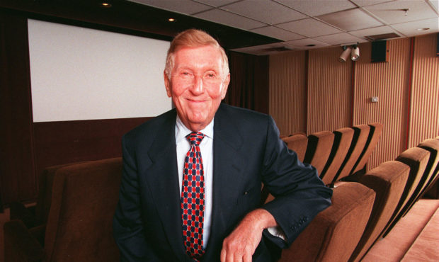 Sumner Redstone in screening room at National Amusements (Credit: John Blanding/The Boston Globe vi...