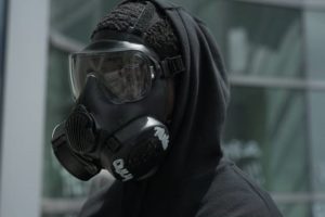 gas mask hill police car arson
