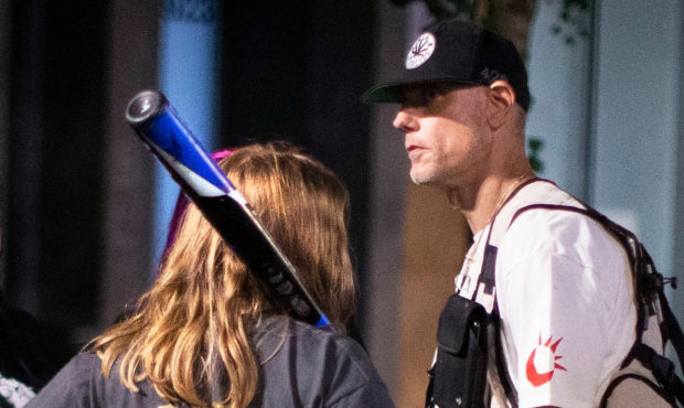 Michael Reinoehl is seen during a protest in front of Mayor Ted Wheeler's residence Friday, Aug. ...