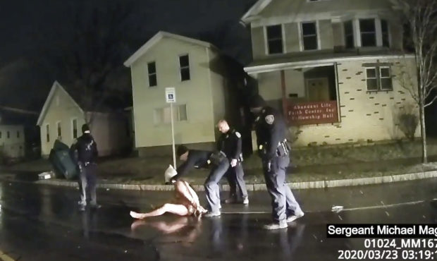 In this image taken from police body camera video provided by Roth and Roth LLP, a Rochester police...