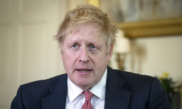 FILE - In this April 12, 2020, file photo issued by 10 Downing Street, Britain's Prime Minister Bor...