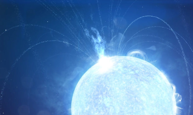 This image from video animation provided by NASA in November 2020 depicts a powerful X-ray burst er...