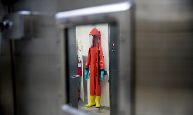 FILE - In this March 19, 2020, file photo, a biosafety protective suit for handling viral diseases ...