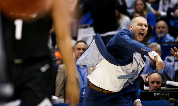 FILE Brigham Young Cougars head coach Mark Pope yells after referees charged BYU with a blocking fo...