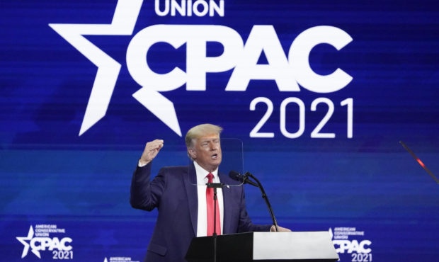 Former president Donald Trump speaks at the Conservative Political Action Conference (CPAC) Sunday,...