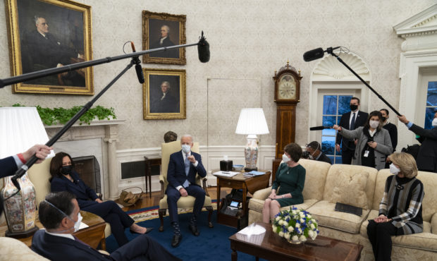 President Joe Biden meets Republican lawmakers to discuss a coronavirus relief package, in the Oval...