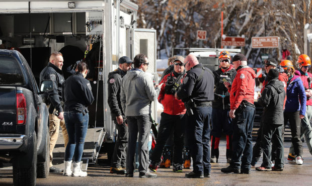 Unified police organize rescue efforts at an avalanche scene in Millcreek Canyon in Salt Lake Count...