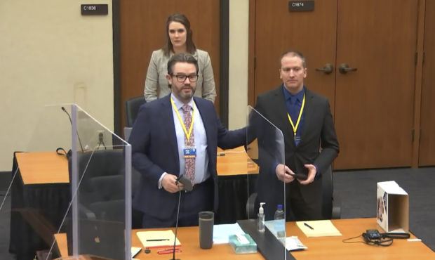 FILE - In this image taken from video, defense attorney Eric Nelson, left, defendant and former Min...