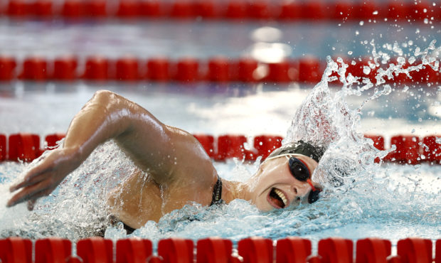 SAN ANTONIO, TEXAS - MARCH 03: Katie Ledecky competes in the Women's 1500 Meter Freestyle Final on ...