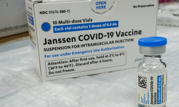 FILE - In this Thursday, April 8, 2021 file photo, the Johnson & Johnson COVID-19 vaccine sits ...