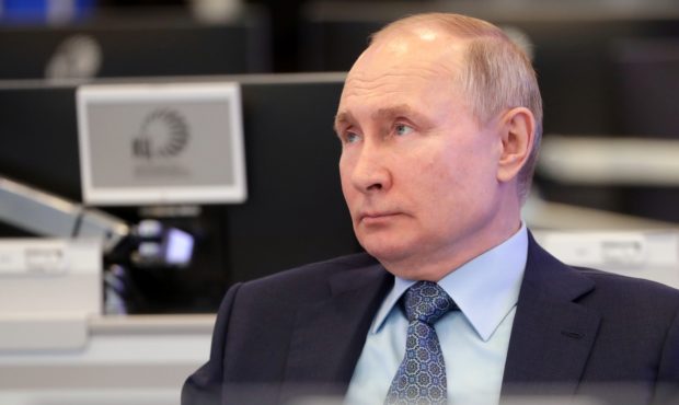 Russian President Vladimir Putin visits the Coordination Center of the Russian Government in Moscow...