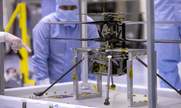 Mars Helicopter and its cruise stage occurred in the airlock inside Kennedy Space Center???s Payloa...