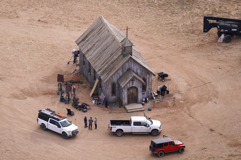 FILE - This aerial photo shows the Bonanza Creek Ranch in Santa Fe, N.M., on Saturday, Oct. 23, 202...