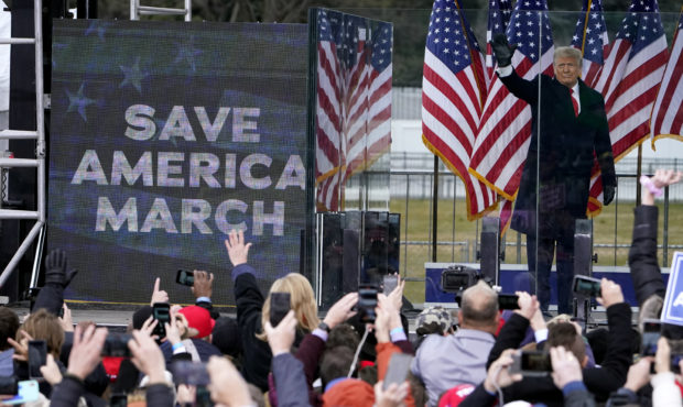 FILE - President Donald Trump arrives to speak at a rally in Washington, on Jan. 6, 2021. A federal...