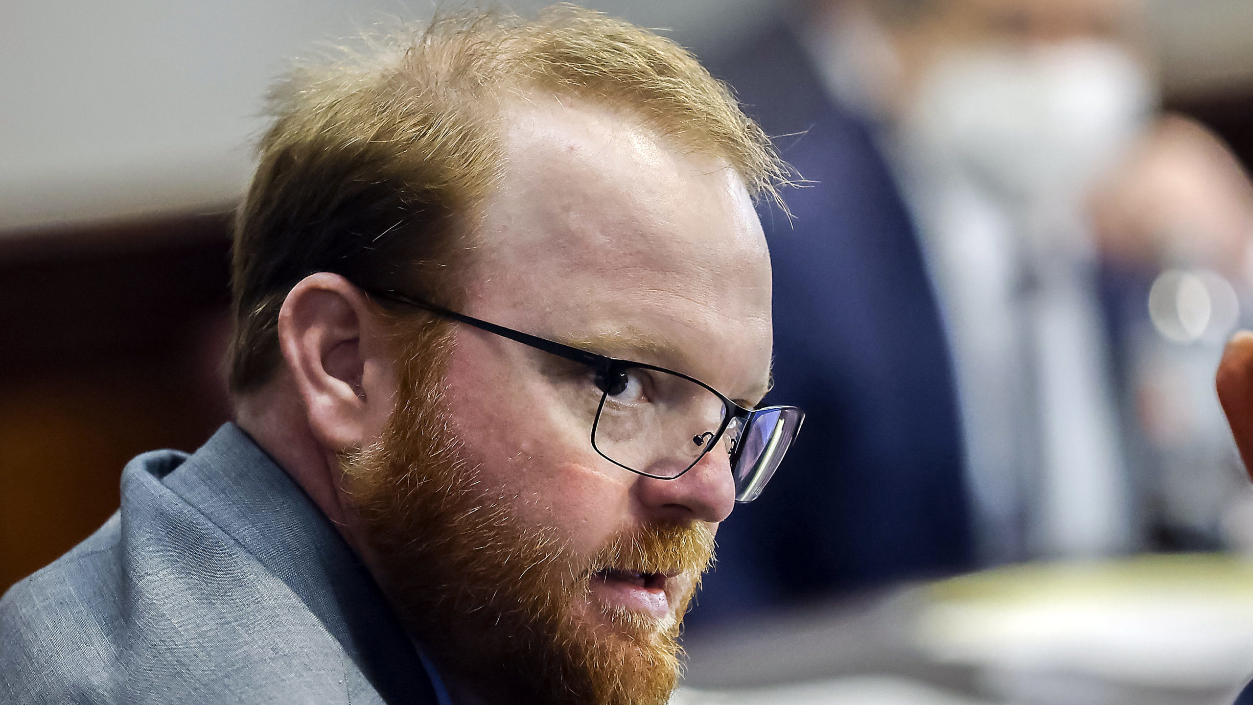 FILE - Travis McMichael is shown during the sentencing of he and his father Greg McMichael and neig...