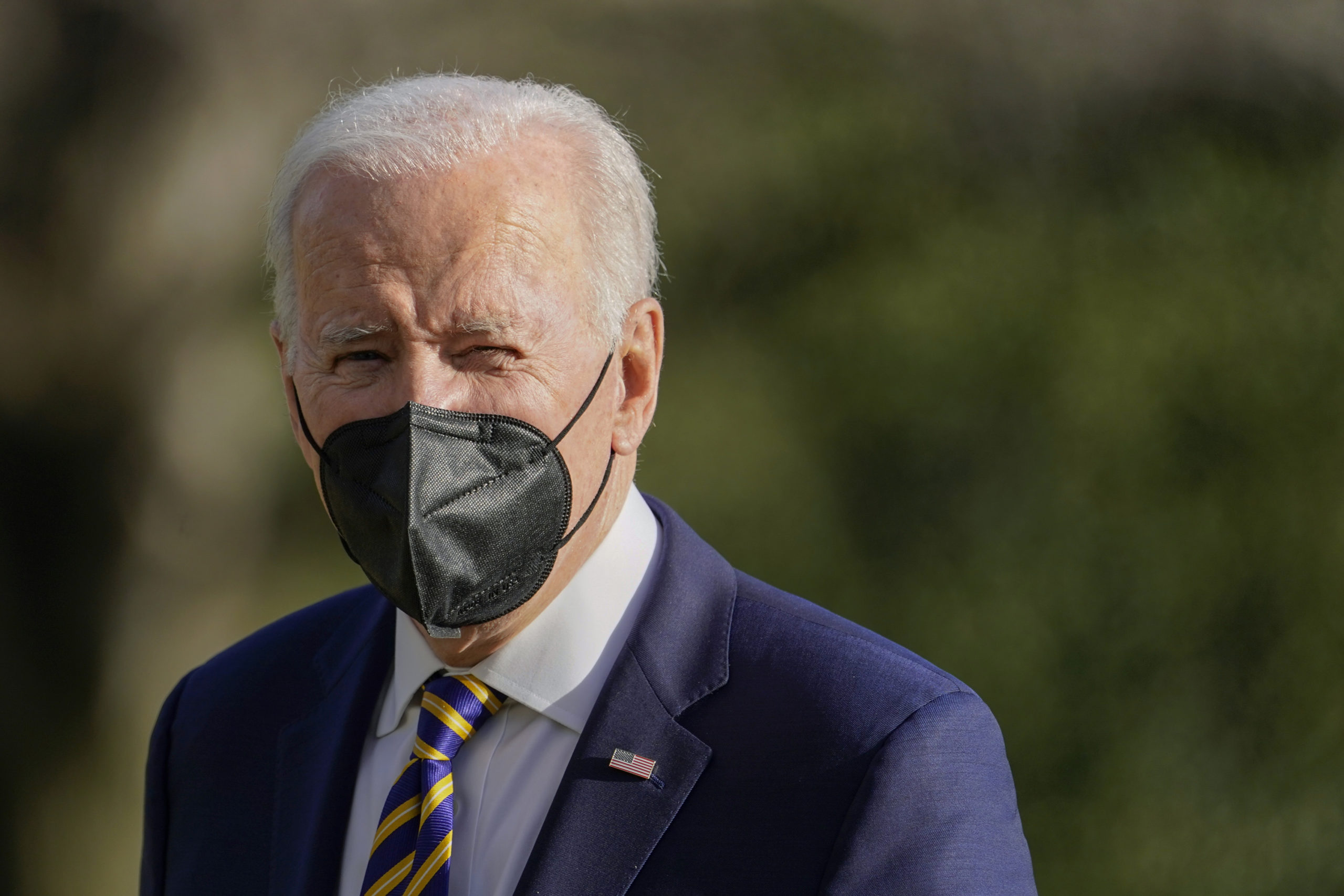 President Joe Biden walks on the South Lawn of the White House after stepping off Marine One, Thurs...