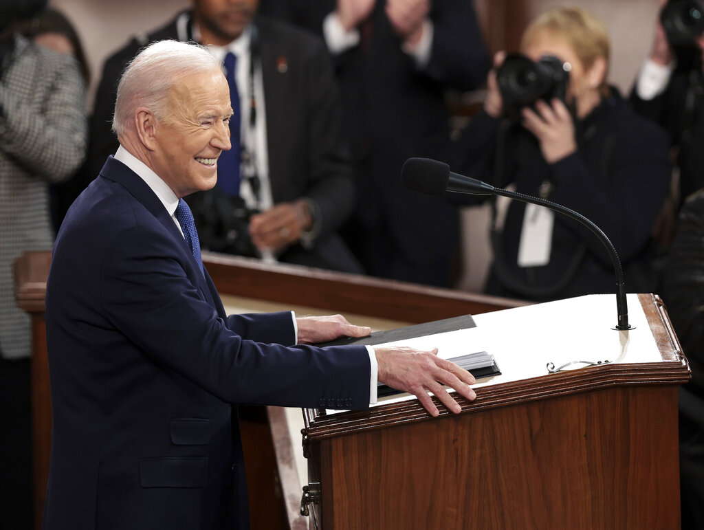 President Joe Biden arrives to deliver his State of the Union address to a joint session of Congres...