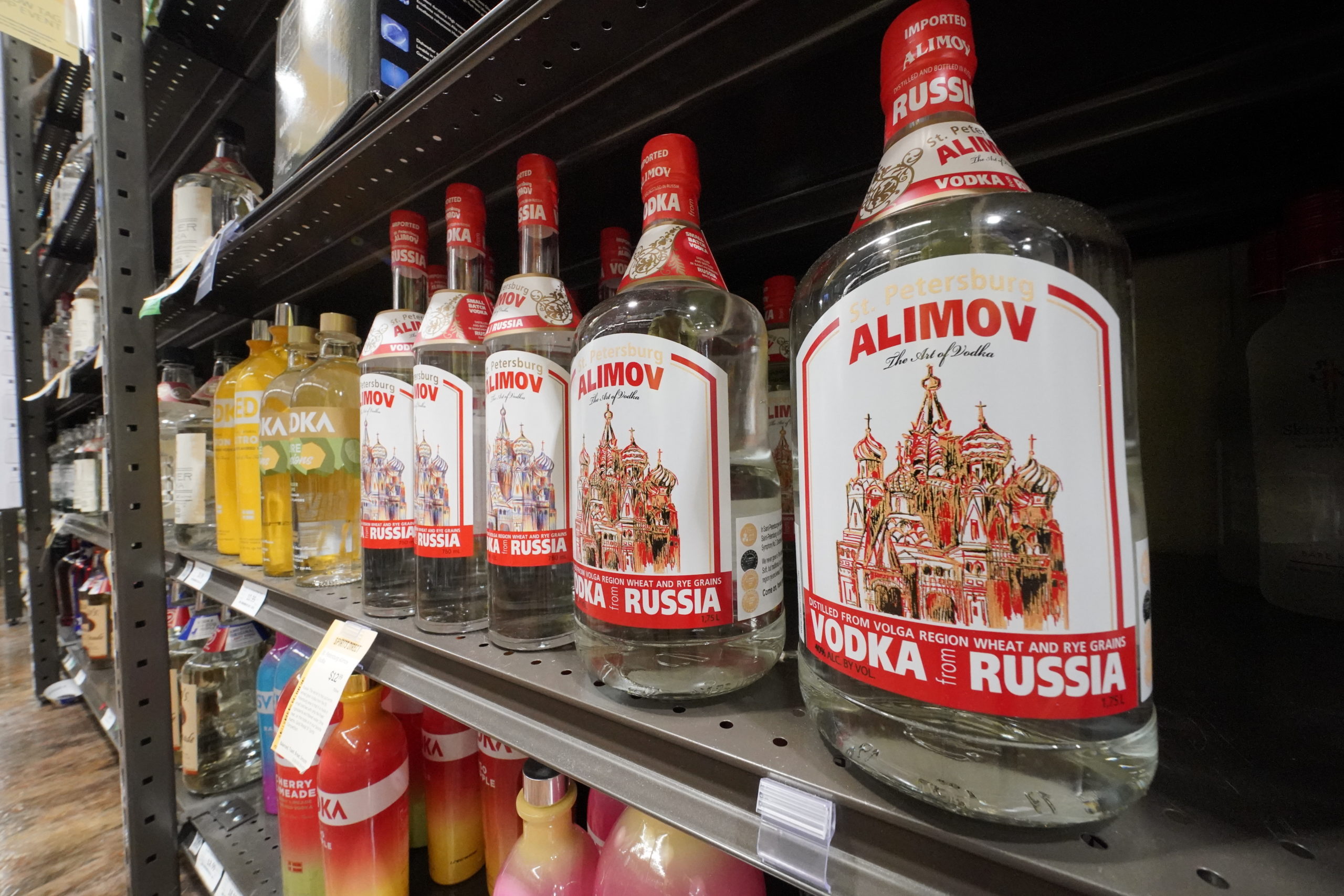 A display of Alimov Vodka, Russian trade might be further restricted....