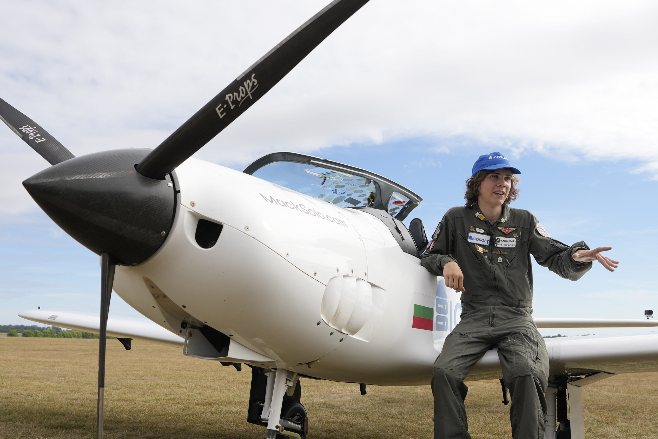Seventeen year old Anglo-Belgian pilot, Mack Rutherford, speaks with the media after landing at the...