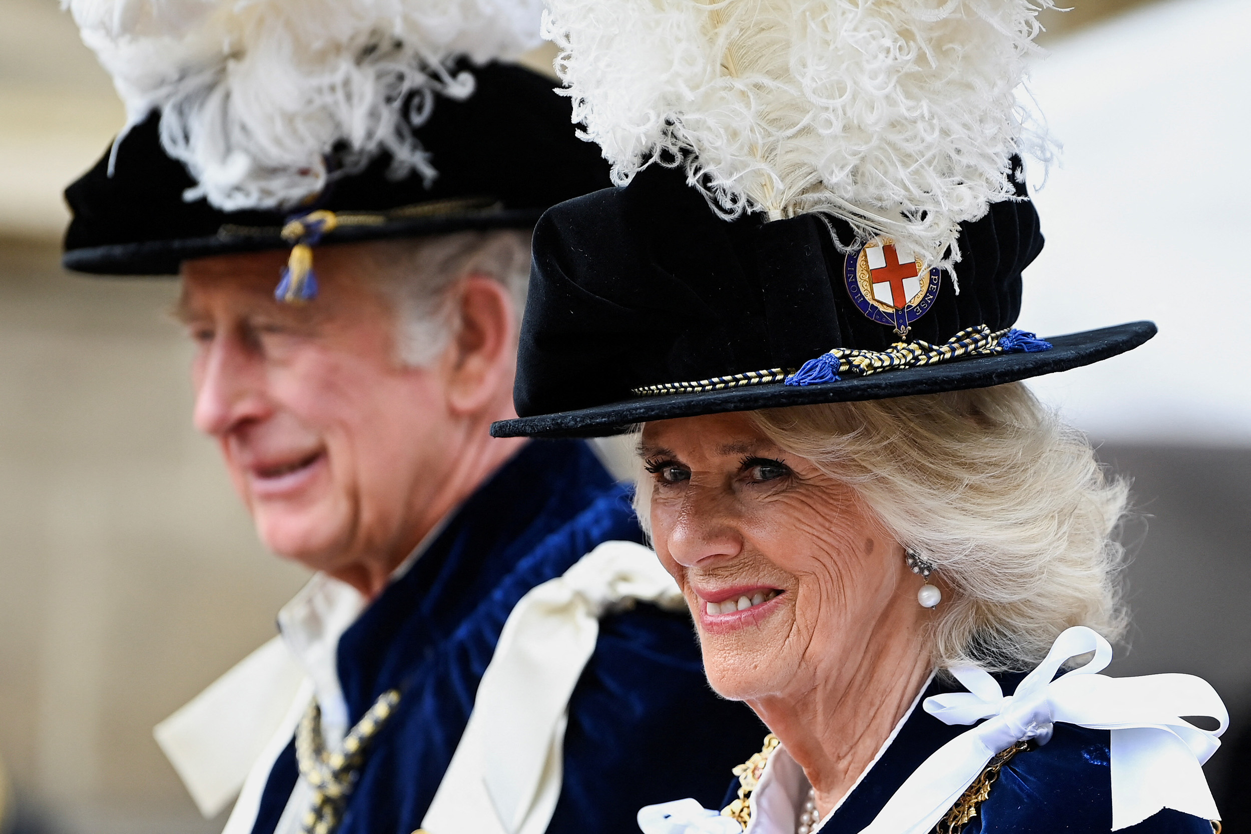 WINDSOR, ENGLAND - Prince Charles, Prince of Wales and Camilla, Duchess of Cornwall, attend the Ord...