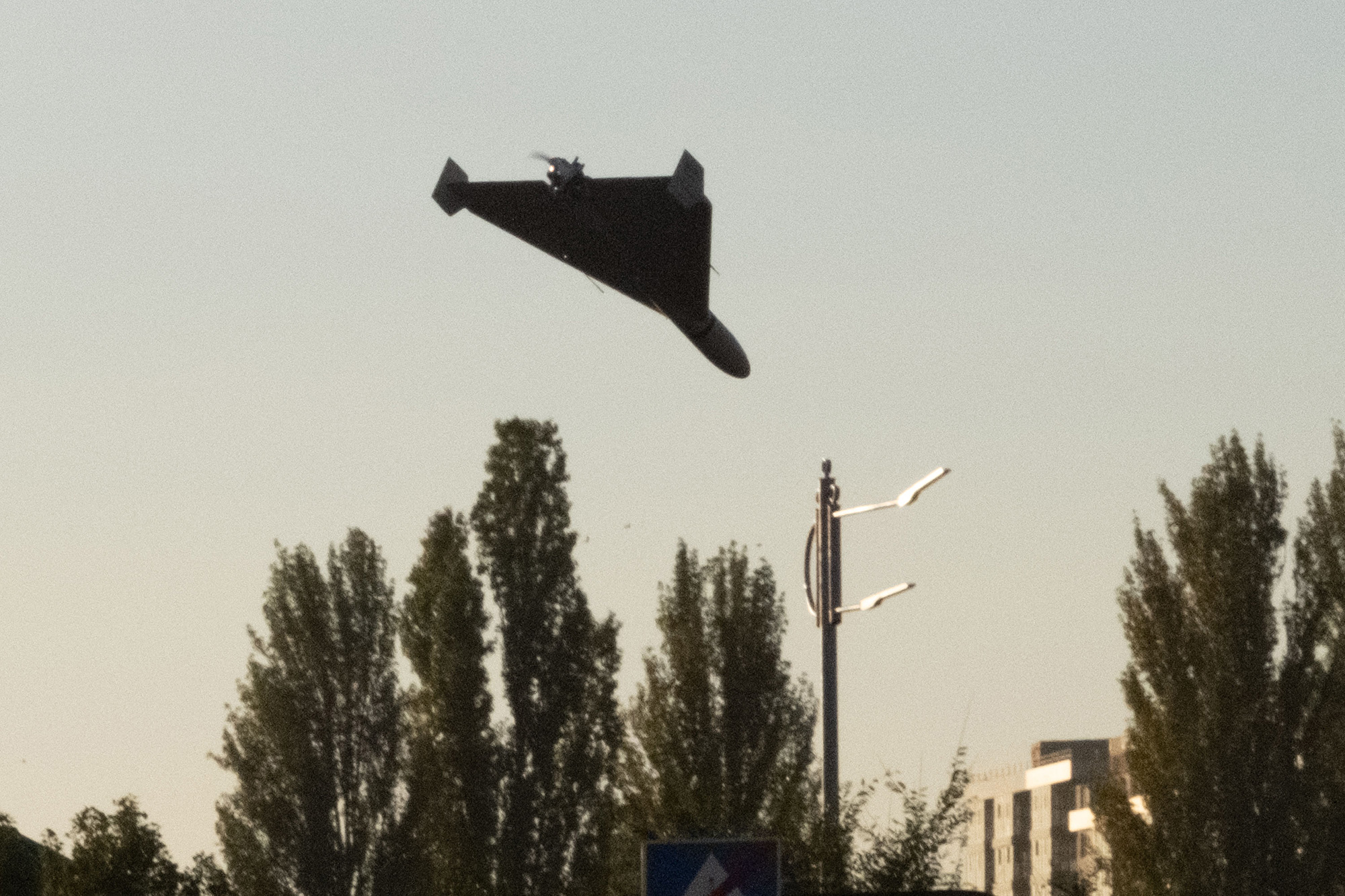 TOPSHOT - A drone approaches for an attack in Kyiv on October 17, 2022, amid the Russian invasion o...