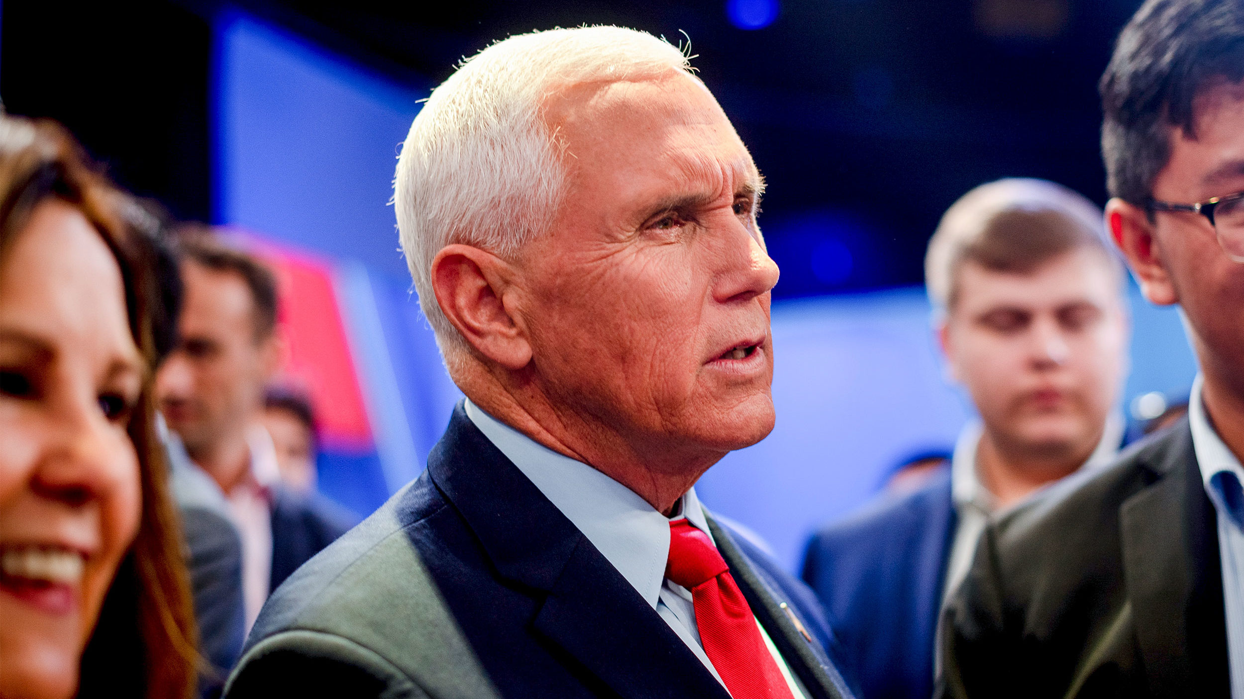 Former Vice President Mike Pence is seen here with audience members after appearing at at CNN town ...