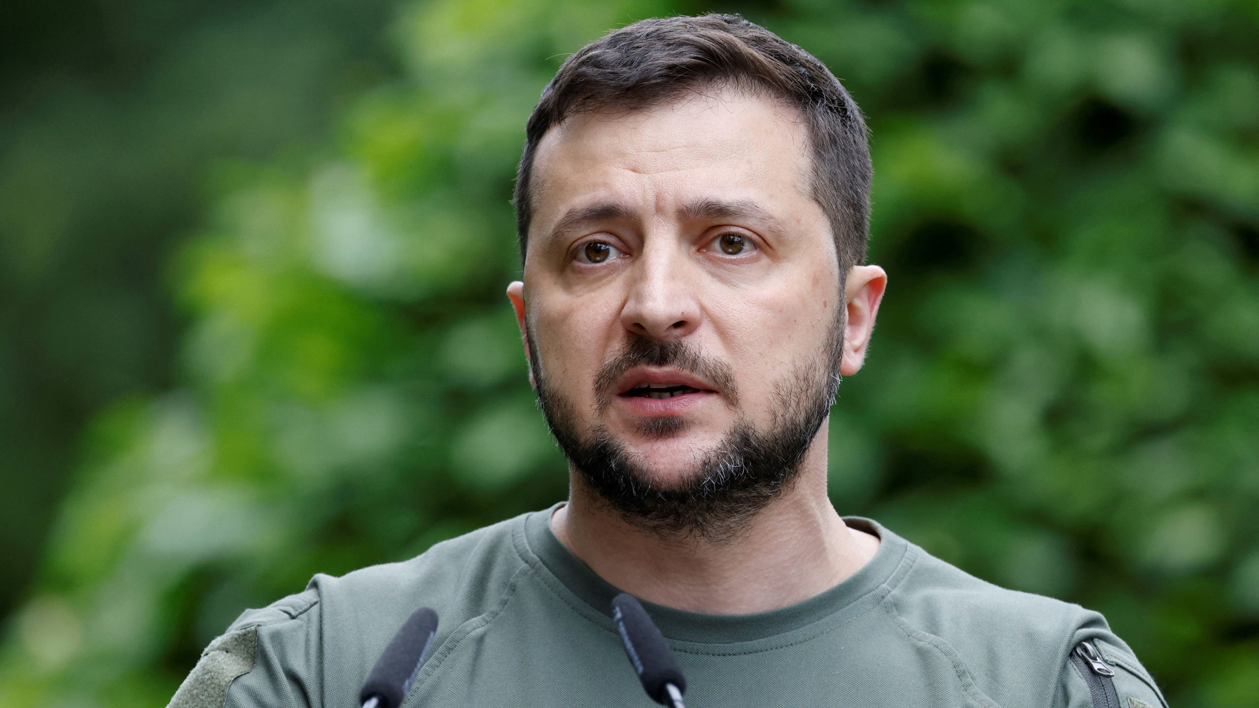 Ukrainian President Volodymyr Zelensky holds a press conference with the heads of state of France, ...