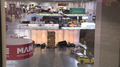 Inside the Salt Place Convention Center as the Outdoor Retailer begins to set up, (KSL-TV)...
