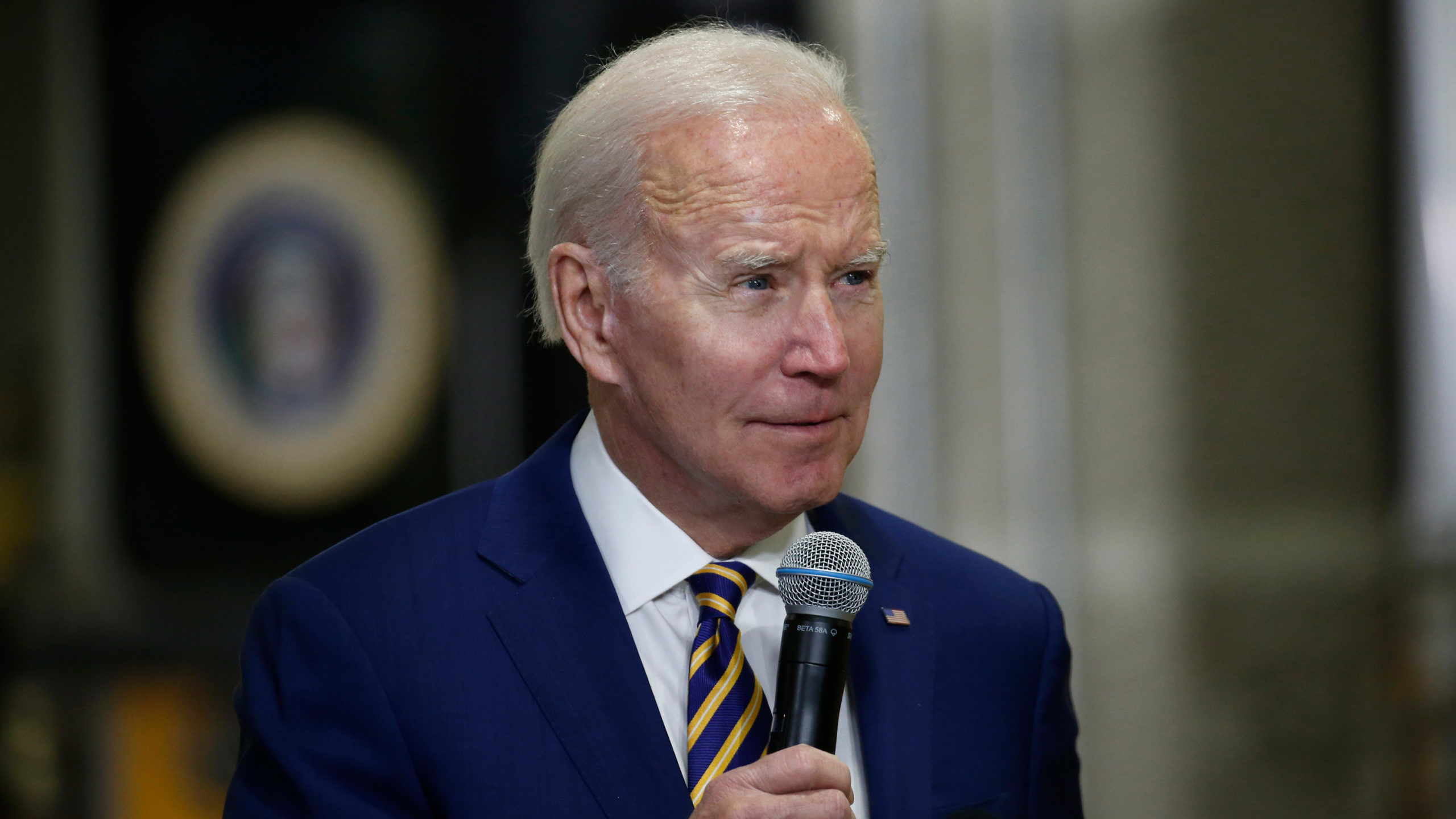 US President Joe Biden discusses funding for the "Hudson Tunnel Project" at the West Side Rail Yard...